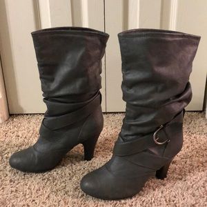 Gray Heeled Slouchy Boots